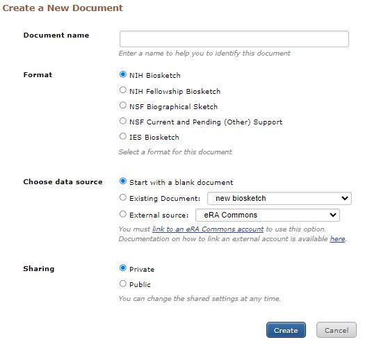 Create a new document form